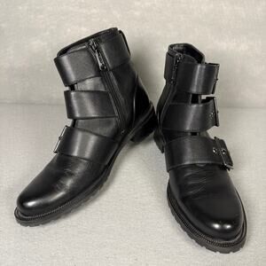 Blondo Camila WP Black Leather Zip Up Triple Buckle Biker ankle grunge Size 8M